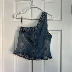 ZARA Denim One-Shoulder Top — M